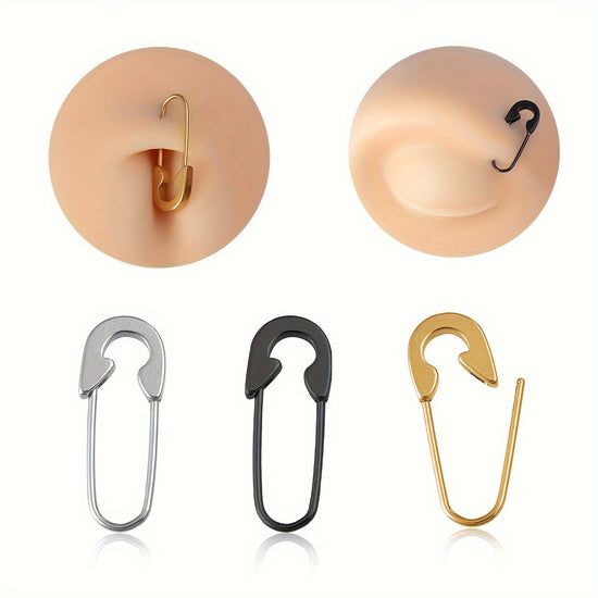 13pcs Punk Pin Earrings for Women Man Paperclip Safety Steel Stud Belly Button Ring Hoop Nose Piercing Tragus Helix Eyebrow Ring Body Jewelry