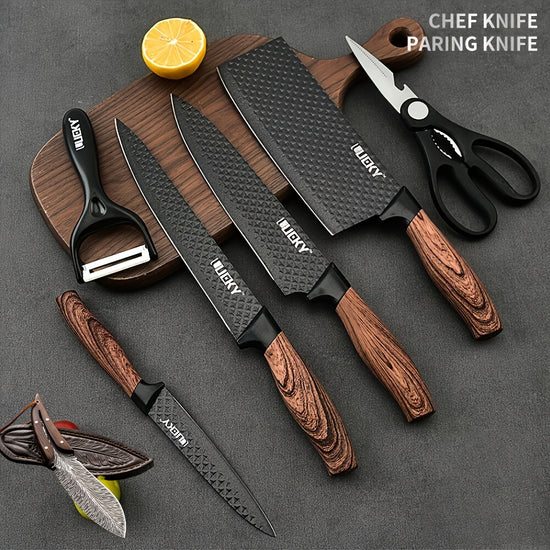 Professional 16 Kitchen Knife Set Chefs Knife Slicing Knife Scraper And Scissors Stainless Steel Super Sharp with Antistick Ergonomic Wooden Handle Chefs Knife Set Suitable for Family Travel Gift Box Set