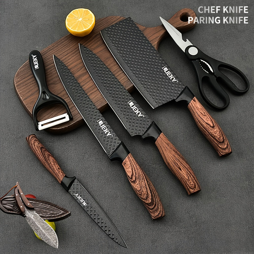 Professional 16 Kitchen Knife Set Chefs Knife Slicing Knife Scraper And Scissors Stainless Steel Super Sharp with Antistick Ergonomic Wooden Handle Chefs Knife Set Suitable for Family Travel Gift Box Set
