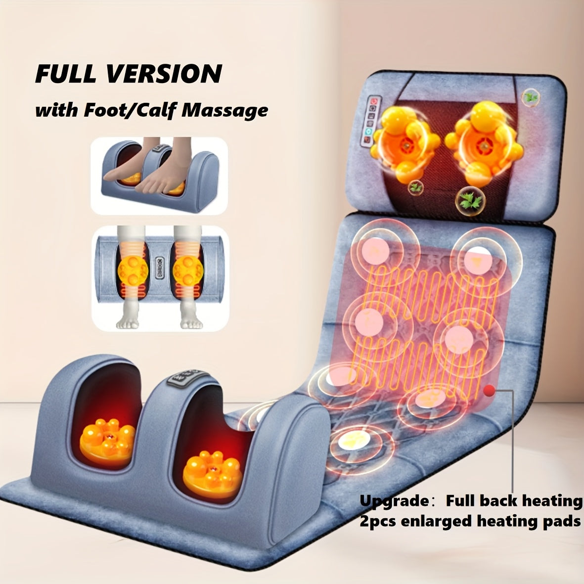 Full Body Massage Pad 10zone Wave Vibration Kneading Massage Pillow Foot Calf Massage Back Hot Compress Storage Bag Included Mothers Day Gift Fathers Day Gif