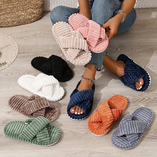 Soft CrossStrap Slippers Soft Plush Lined Womens CrossStrap Slippers  Pair Comfortable  Quiet EVA Sole Lightweight NonSlip IndoorOutdoor Casual Shoes for Home  Travel BeigeBlackWhiteGrayGreen