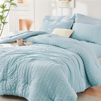 Seersucker Comforter Luxury Cooling Bedding Comforter Sets 7pcs  BedinaBag with Breathable Comforter  Sheets  Lightweight Grade for HomeDormHotel Room Decor